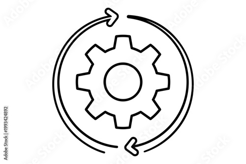 Continuous improvement process icon, gear with refresh arrows symbolizing workflow automation and development