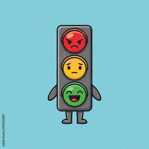 Cute Traffic Light Character with Expressive Faces.