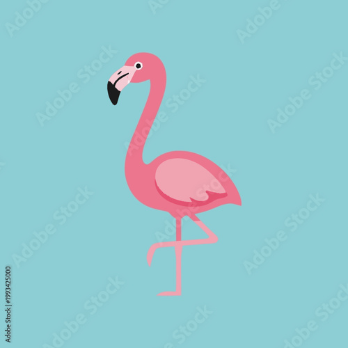 Pink Flamingo Standing on One Leg Minimalist Illustration.
