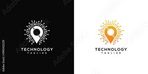 Modern Technology Location Logo With Circuit Board Elements