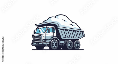 Stylized illustration of a heavy-duty dump truck loaded with white material