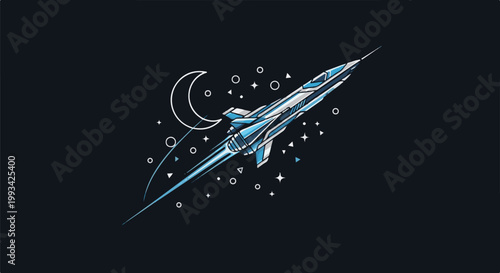 Sleek, futuristic spacecraft soars through a starry, celestial expanse