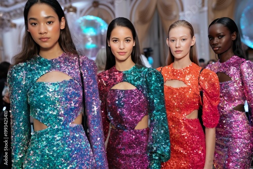 Models Showcase Colorful Dresses at Fashion Show in a Grand Venue During the ...