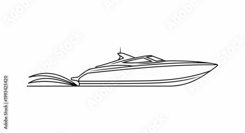 Sleek luxury motor yacht depicted in side profile, leaving a wake