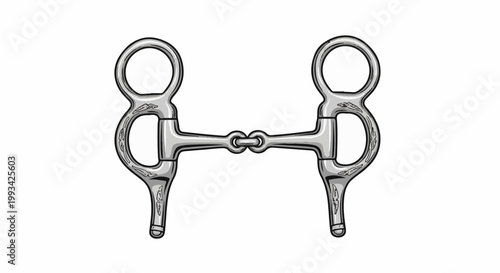 Shiny metal horse bit with double rings and engraved details on the cheek pieces
