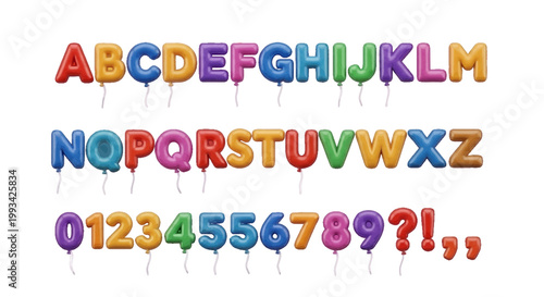 Vector illustration of 3d balloon alphabet letters and numbers on a transparent background