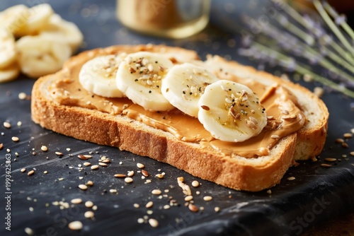 Sliced Bread Topped With Peanut Butter and Banana in a Kitchen Setting