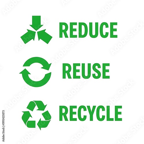 Green reduce reuse recycle signs isolated on white background
