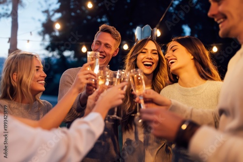Friends Celebrate a Birthday With a Cake and Candles in a Cozy Home Setting D...