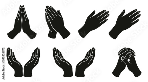 Multiple hand gestures with black silhouette. This image showcases various hand gestures in a simple, flat design
