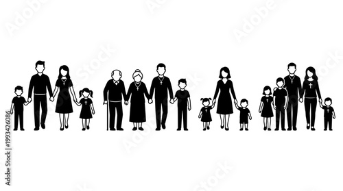A large extended family holding hands and walking together. A symbol of unity, love, and connection