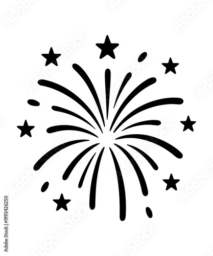 Cute Fireworks 4th of July Silhouette with Stars for Celebration and Party Design Vector