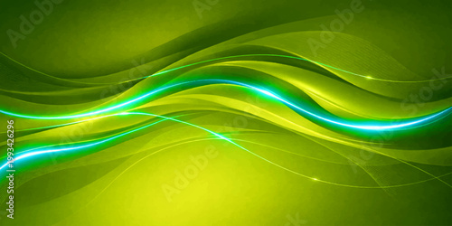 An abstract green wave background featuring a flowing curve design with light effects and smooth motion patterns creates a vibrant vector art wallpaper