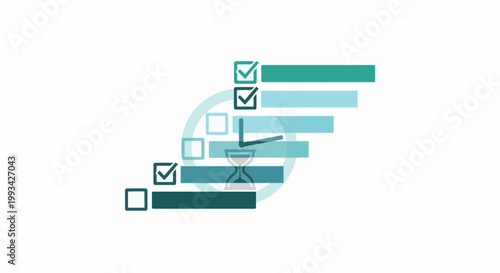 Stylized checklist with time symbol and progress bars, suggesting task completion