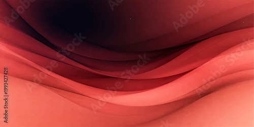A flowing red silk background features abstract waves of smooth satin fabric with soft light and elegant curves for a textile wallpaper design