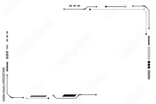 HUD frames black user interface elements design modern technology futuristic control panel screen digital hologram window gaming menu touching cyber monitor set on white background.