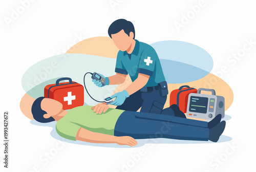 Paramedic providing emergency medical assistance to unconscious man