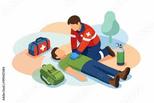 Paramedic performing CPR and emergency first aid on a person