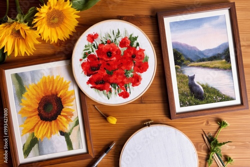 Craft Activities in a Studio With Embroidery Artwork and Flower Decorations
