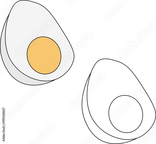 Half hard boiled egg Logo icon isolated hand drawn illustration. Vector graphic line art. Silhouette sign for logo, print, comics, fashion, pop art, boards, design, stickers, decoration, posters