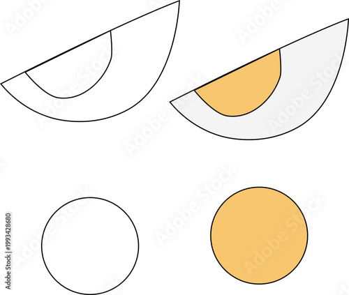 Hard boiled egg cut into pieces Logo icon isolated hand drawn illustration. Vector graphic line art. Healthy Eating or Food Poster Flat design element idea for holiday design, fabric and textile.