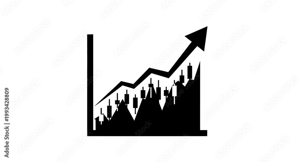 Fototapeta premium Black graph chart with rising arrow.