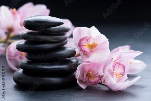 Stacking Stones With Cherry Blossoms in the Background During Daylight