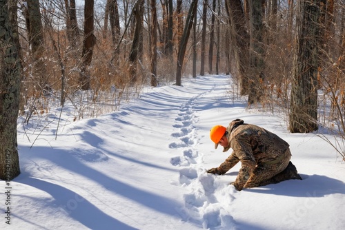 Hunting in the Snow-Covered Woods During Winter