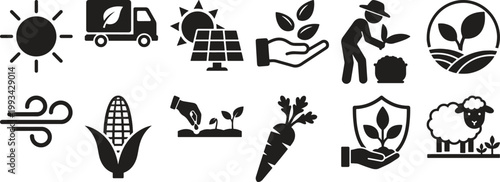 Minimalist black and white set: home, tree, heart, recycling, and more house