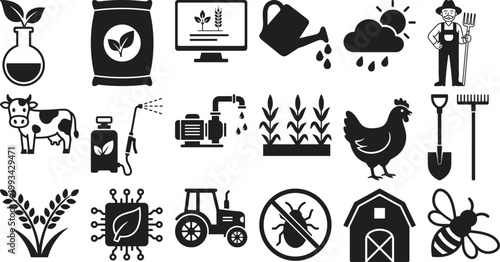 Black and white line of various symbols, and animals line symbols nature technology