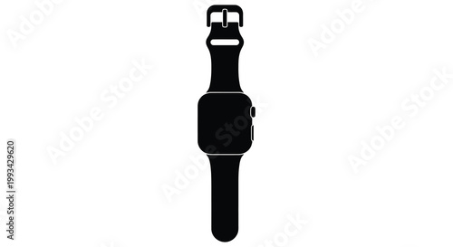 A black silhouette of a modern smartwatch on a white background silhouette