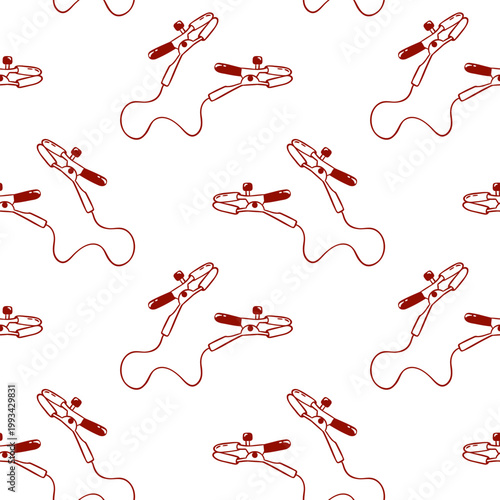 Red line pattern of a nipple clamps, adult sex toy, accessories for bdsm sex games, simple doodle repeat. Minimalist design for gift wrap