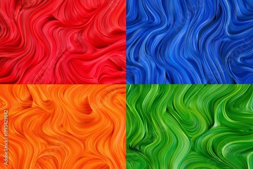 Bright Colors Swirl Together in a Canvas Divided Into Four Sections