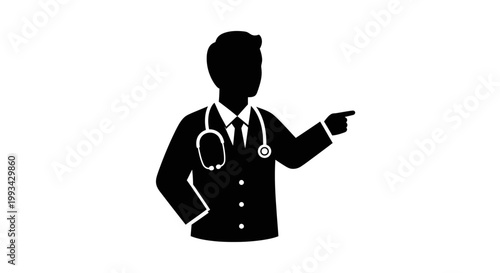 Doctor in a suit pointing sideways.