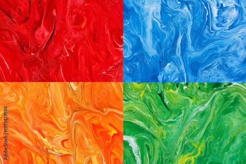 Bright Colors Swirl Together in a Canvas Divided Into Four Sections