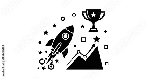 Rocket Ship Blasting Off Into Space.