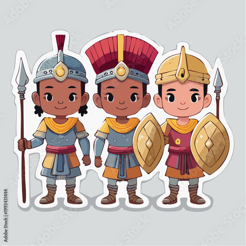 Cute Cartoon Soldiers with Shields and Spears