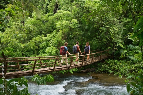 People Walking on a Wooden Bridge in a Forest During Daytime