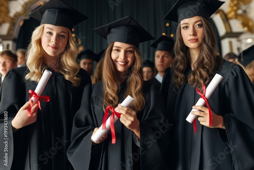 Graduation Celebration With Students Holding Diplomas Outside on a Sunny Day