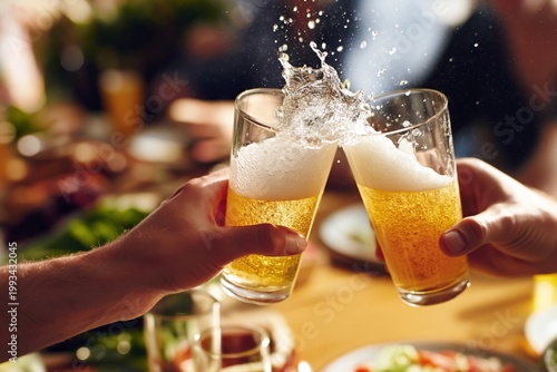 Friends Celebrate Together While Clinking Glasses of Beer at a Gathering Duri...