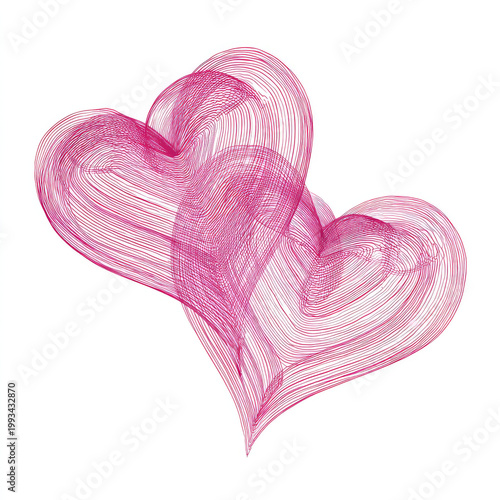 Two pink hearts continuous wavy line art drawing with love feeling