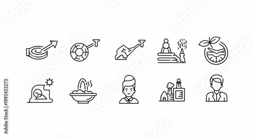 Collection of icons depicting business, health, nature, and personal growth