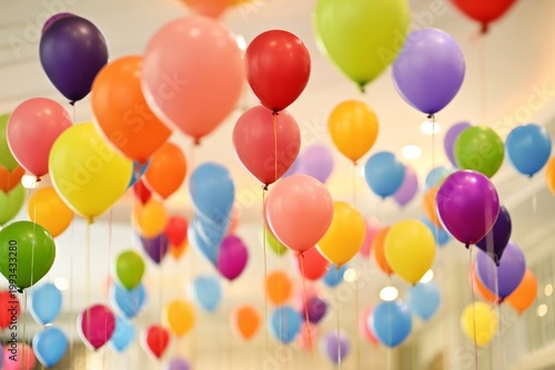 Colorful Balloons Fill the Room for a Celebration at a Party Venue During the...
