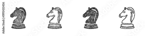 Sketch chess knight icon design set