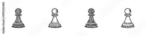 Sketch chess pawn icon design set