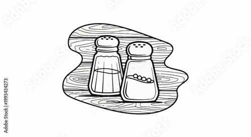 Two outlined shakers with contents on a wooden surface