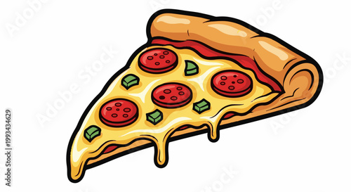 A cheesy slice of pepperoni pizza with green toppings melts