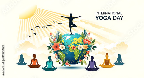 silhouette of a woman doing yoga for international yoga day poster.