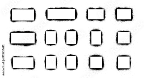 Collection of empty white rectangles and squares with spray paint borders
