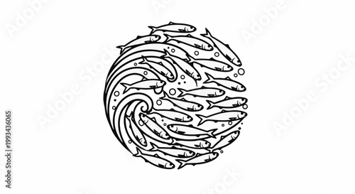 A school of small fish swimming in a circular pattern with swirling water